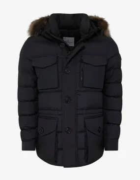 Augert Navy Blue Fur Trim Down Jacket