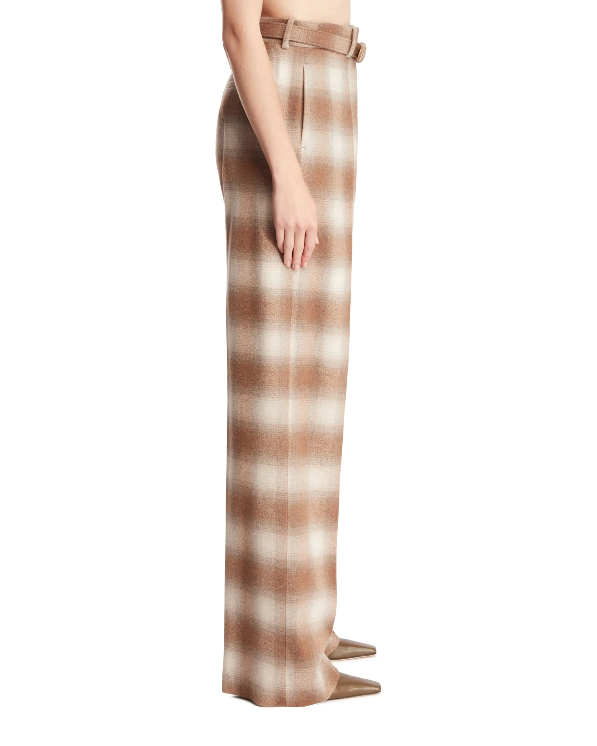 Beige Check Cashmere Trousers