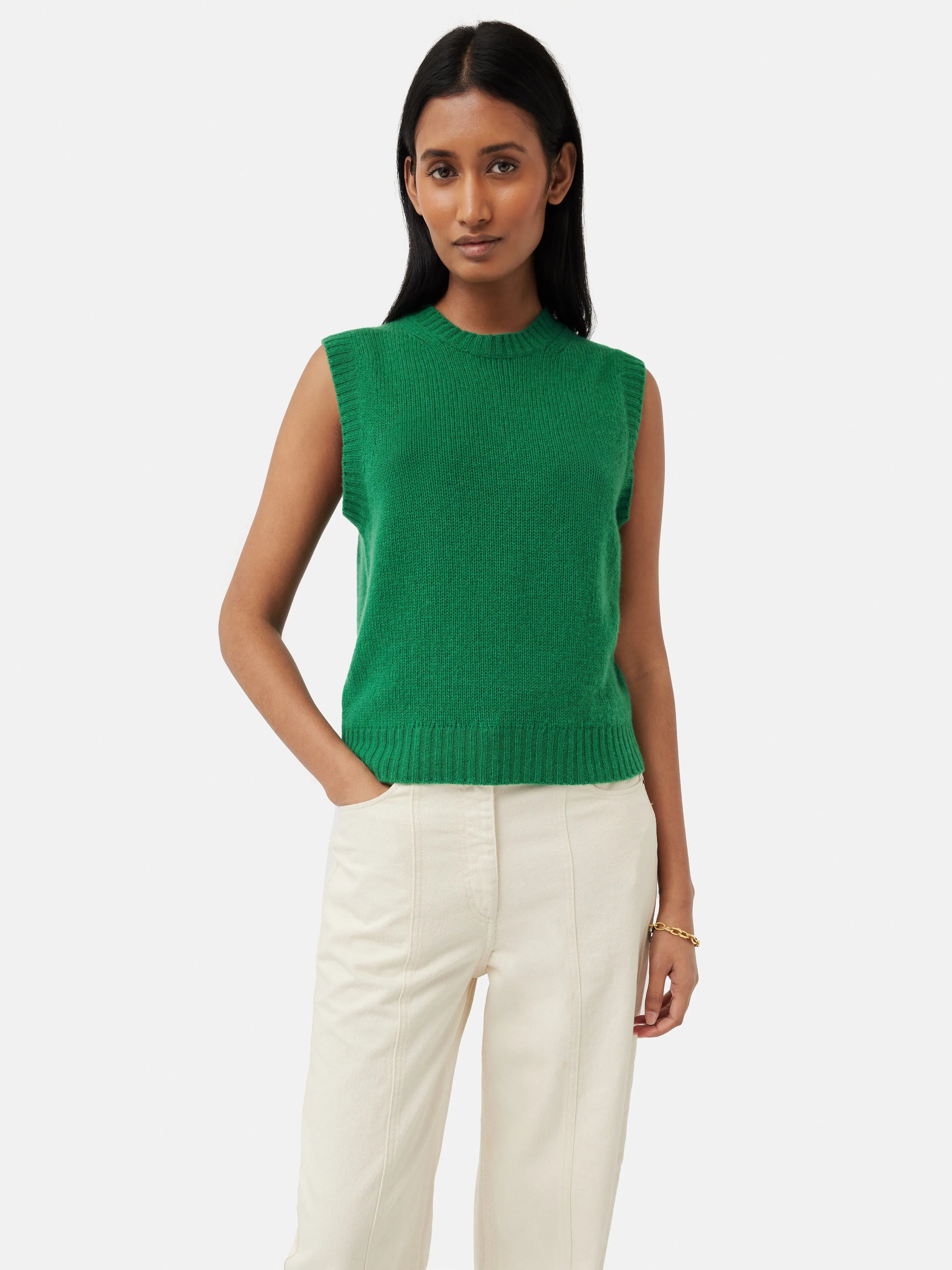 Cashmere Crew Neck Tank | Green