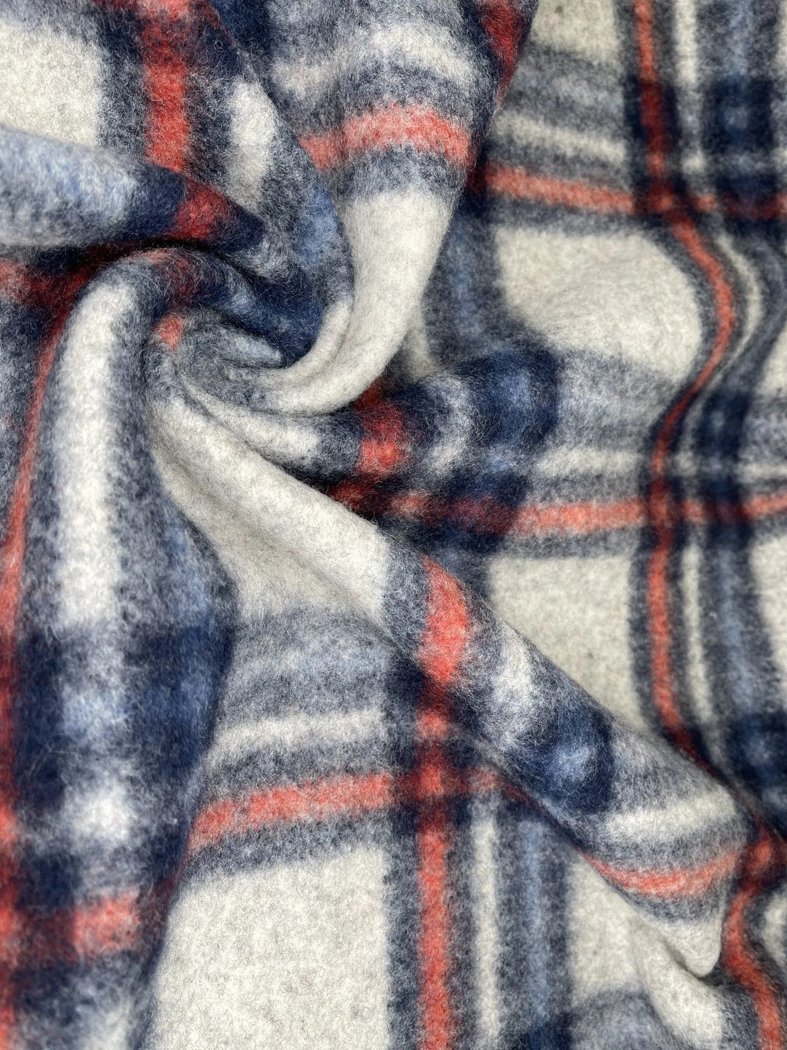 Designer Printed Wool Blue plaid Fabric