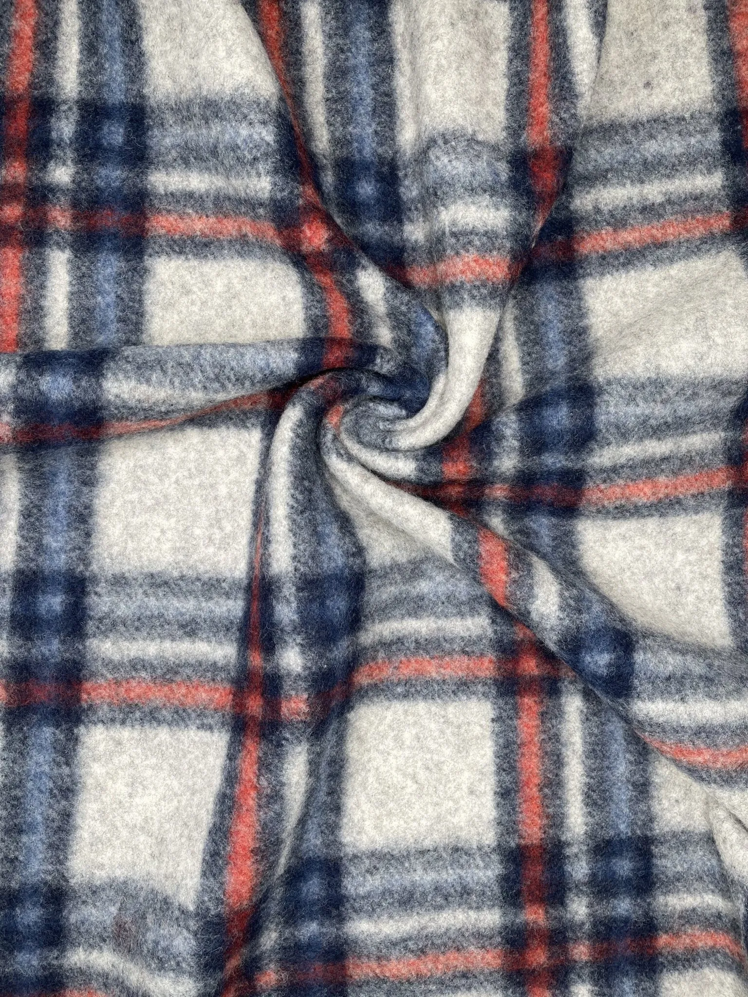 Designer Printed Wool Blue plaid Fabric