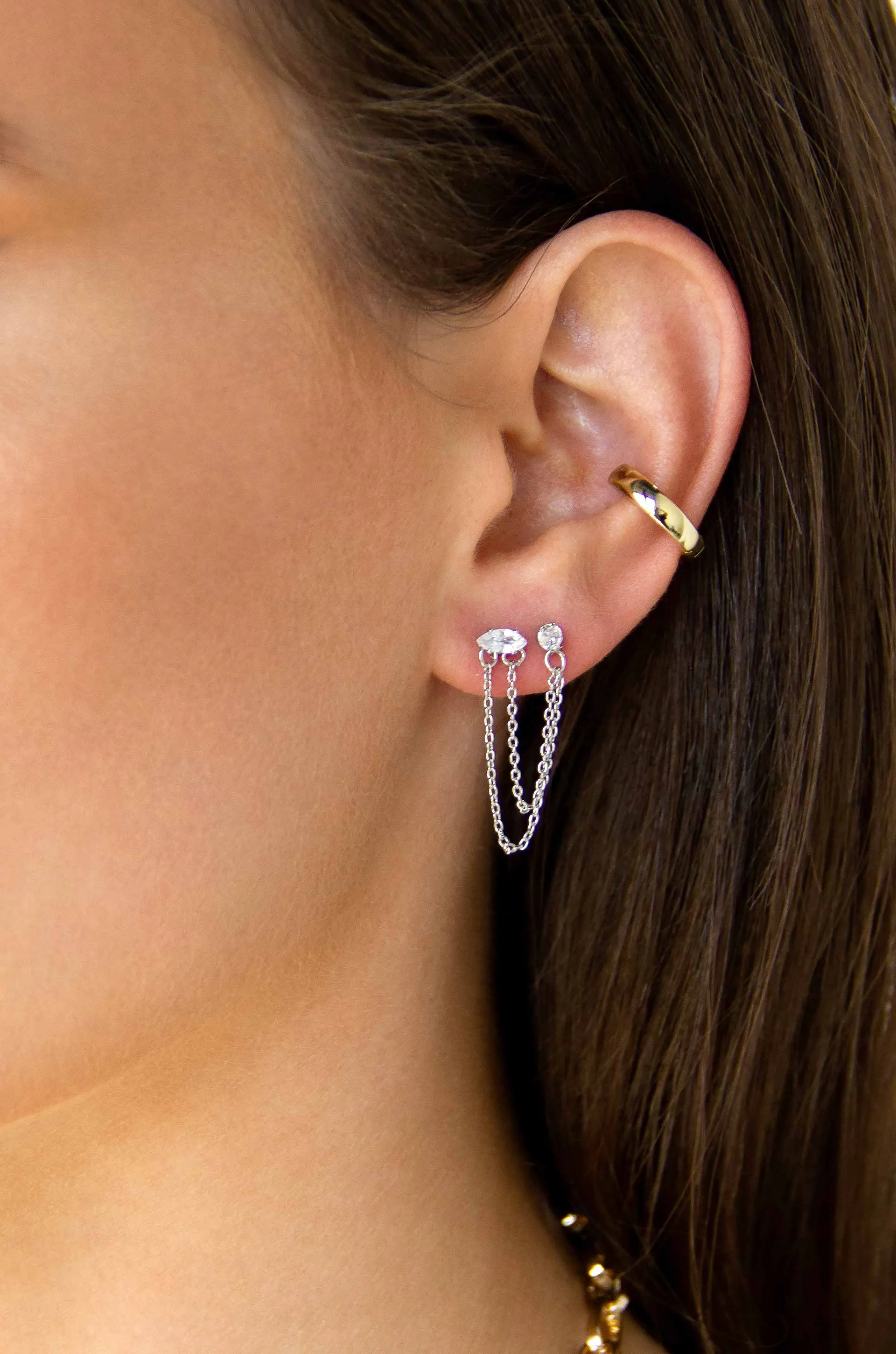 Double Piercing Chain Dangle Earrings