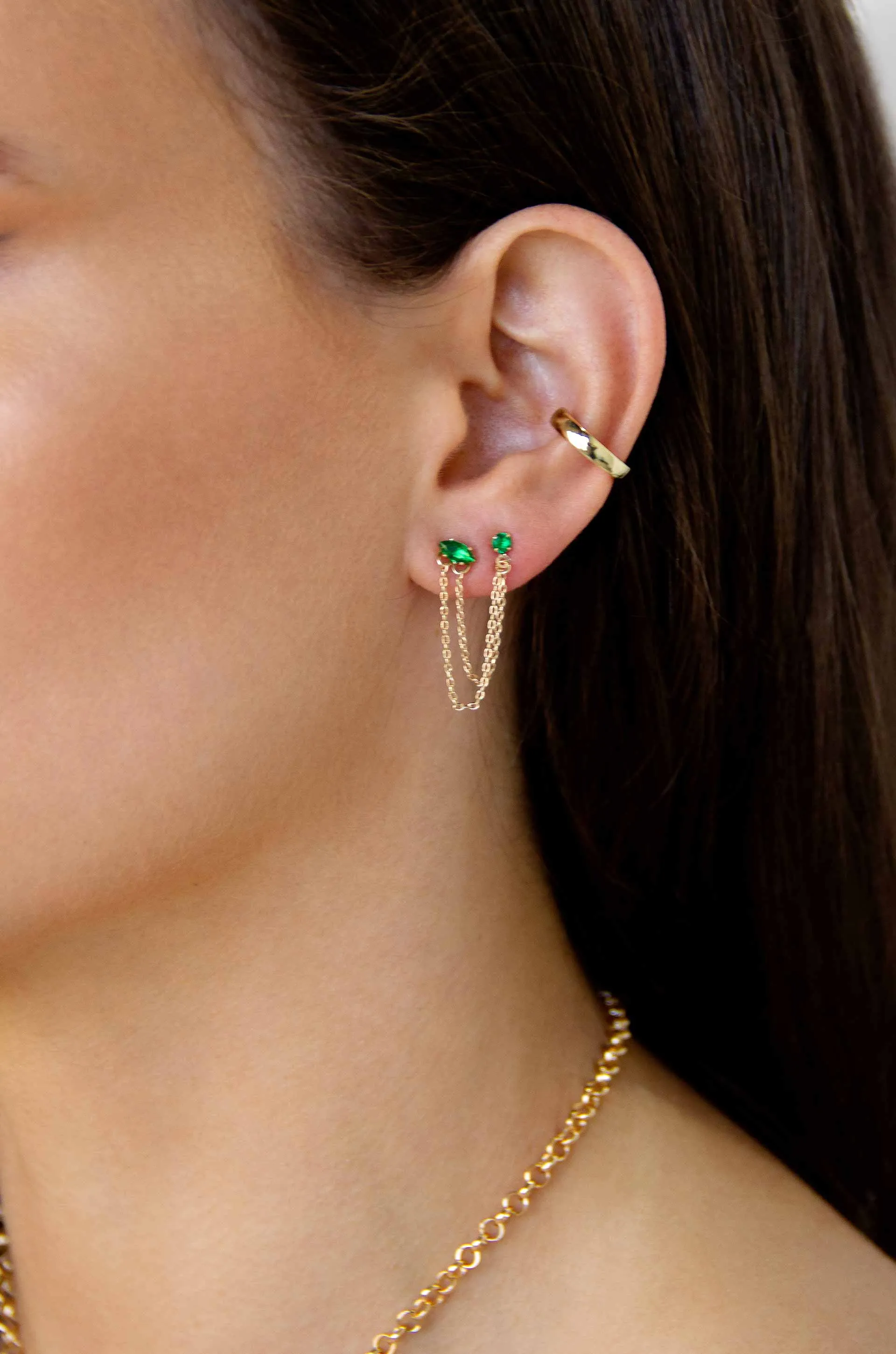 Double Piercing Chain Dangle Earrings