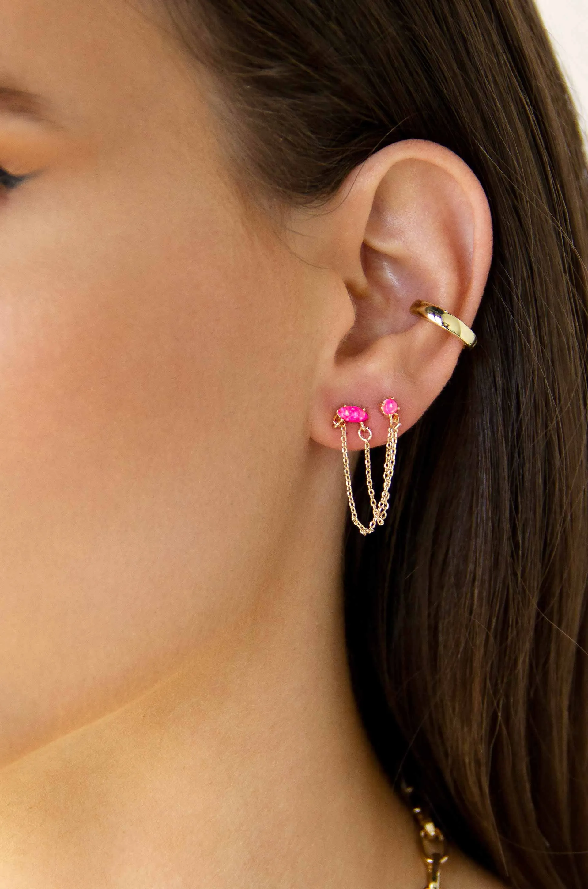 Double Piercing Chain Dangle Earrings