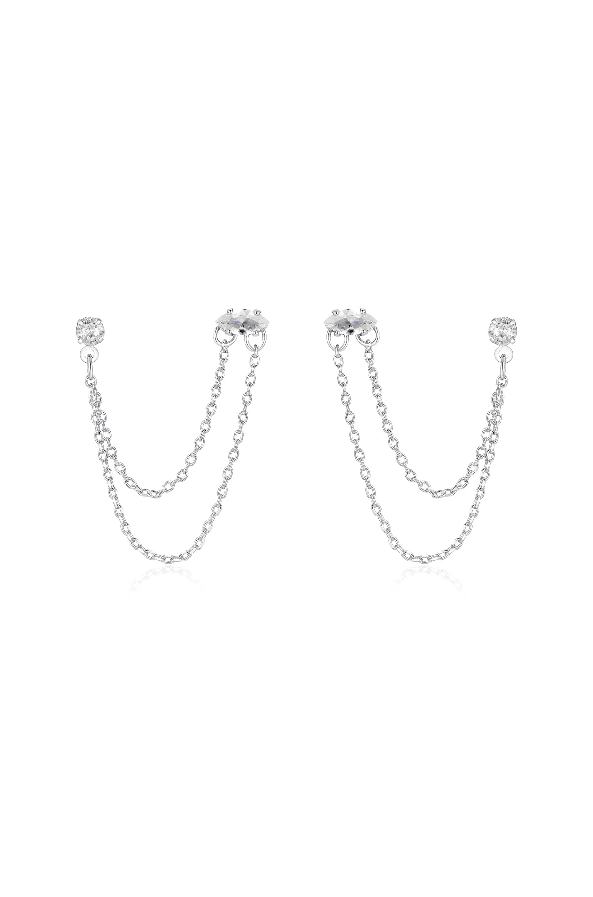 Double Piercing Chain Dangle Earrings