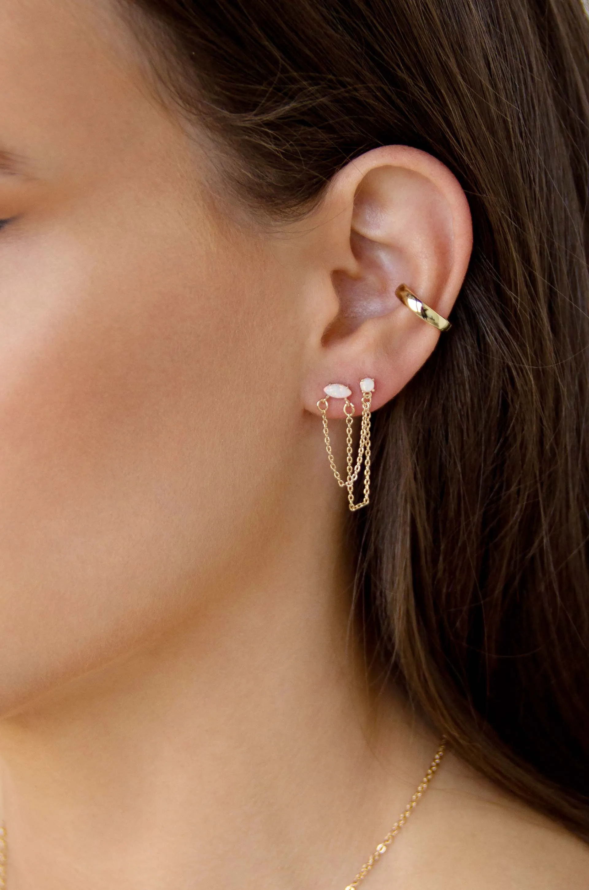 Double Piercing Chain Dangle Earrings