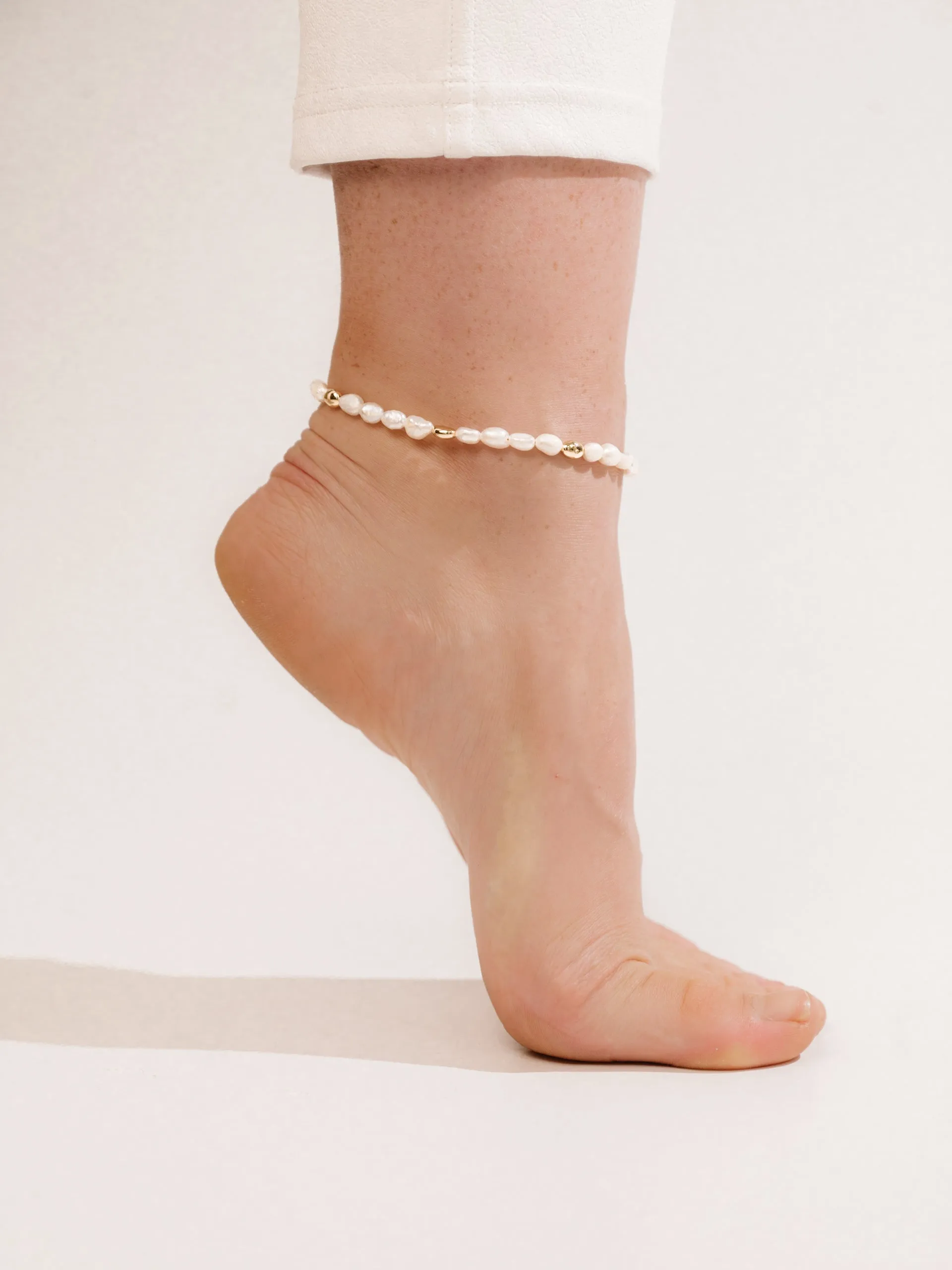 Freshwater Pearl Polished Pebble Anklet