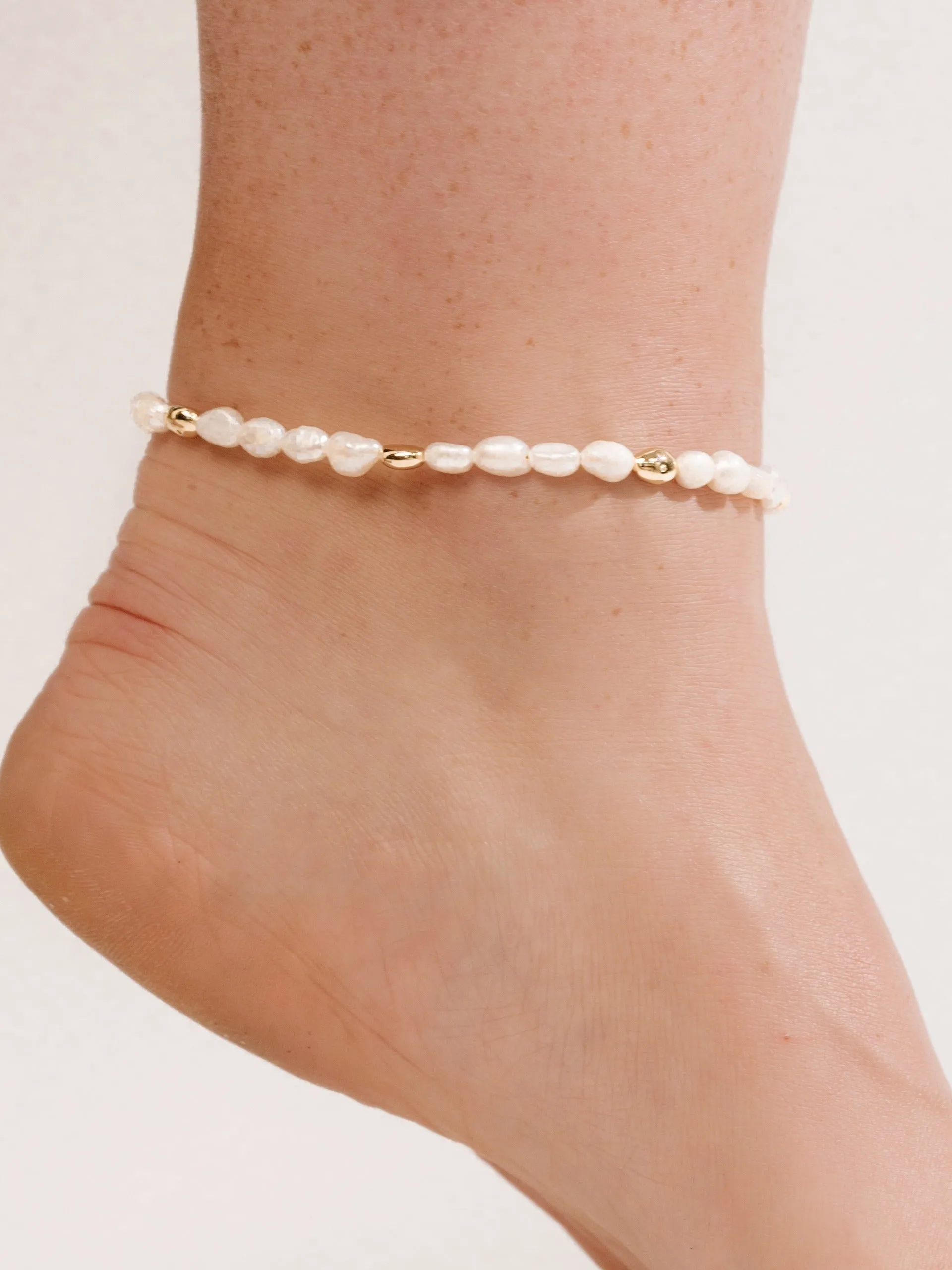 Freshwater Pearl Polished Pebble Anklet