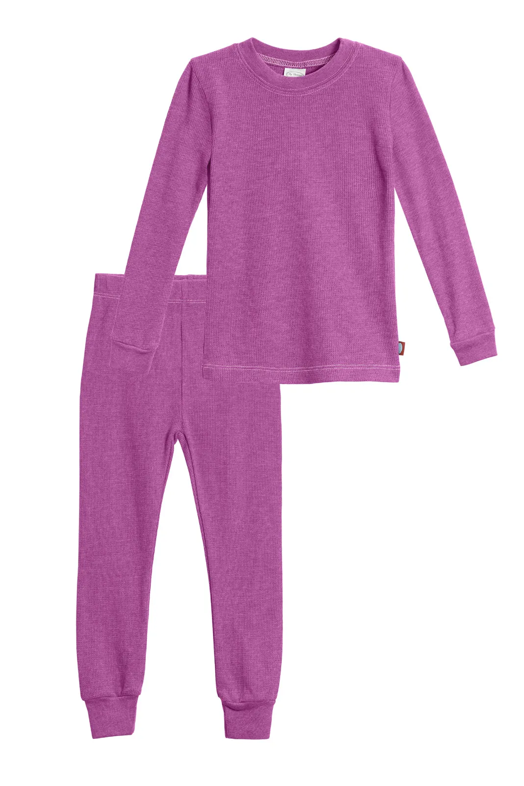 Girls Soft & Cozy Thermal 2-Piece Long Johns | Plum w- Light Pink Stitch