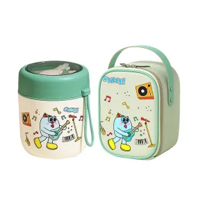 Green Rockstar theme, Stainless Steel Soup/ Salad Tiffin Box  with Insulated Vertical Tiffin Bag with detachable Spoon for Kids.