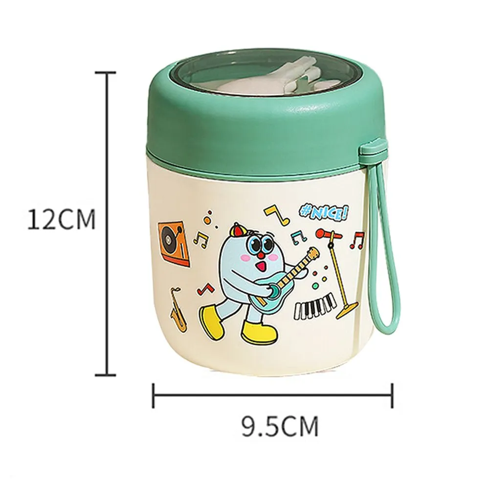 Green Rockstar theme, Stainless Steel Soup/ Salad Tiffin Box  with Insulated Vertical Tiffin Bag with detachable Spoon for Kids.