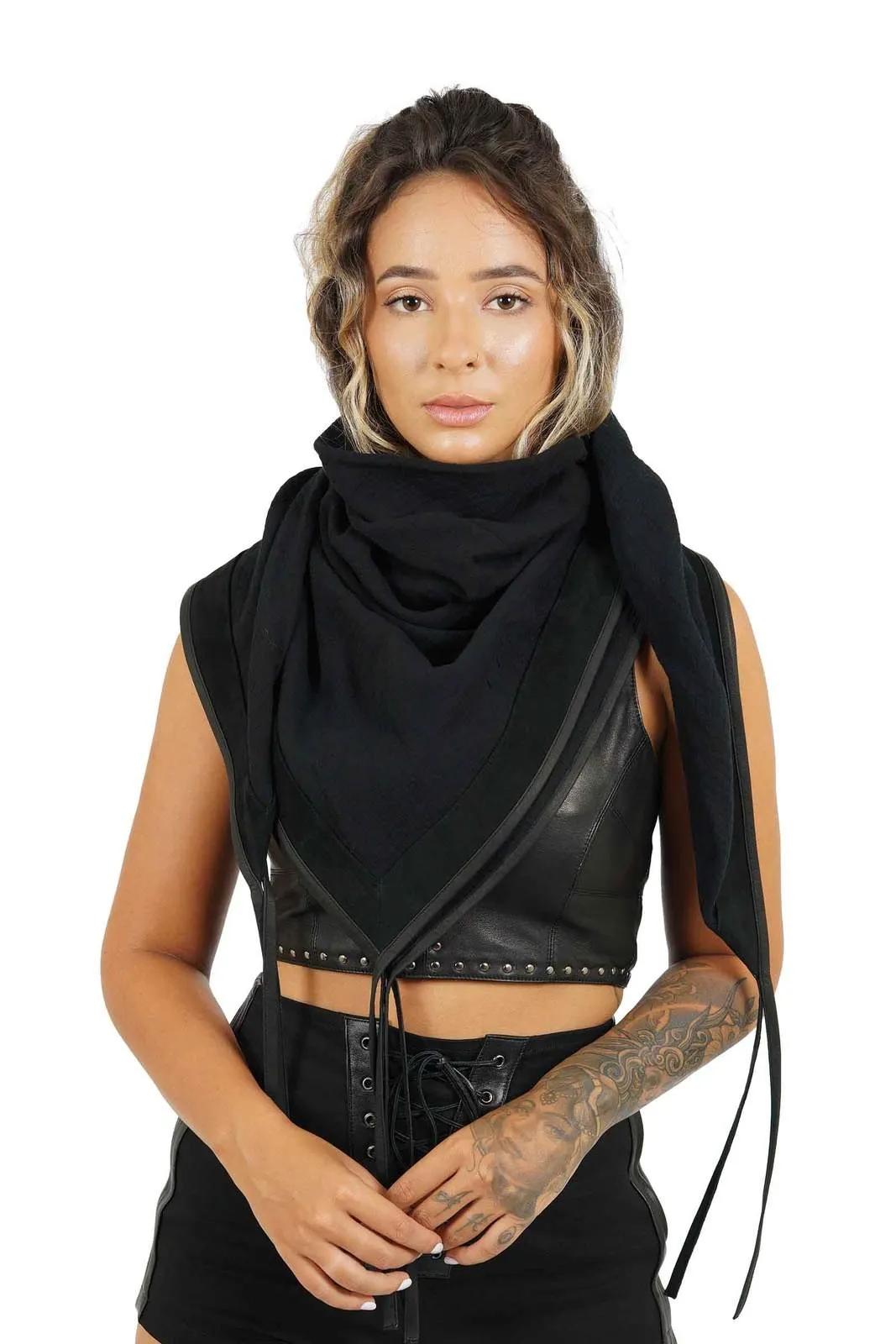 Organic Cotton Festival Scarf With Leather Trim