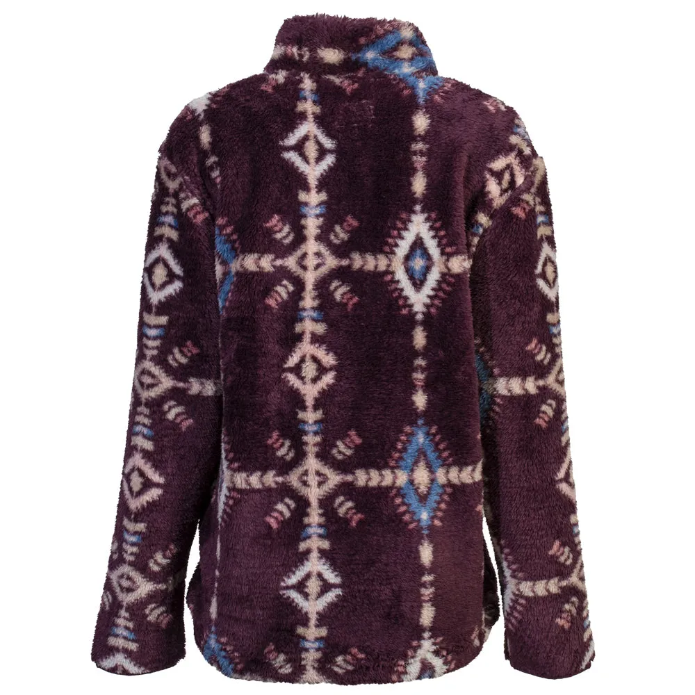 "Ladies Fleece Pullover" Maroon w/Aztec