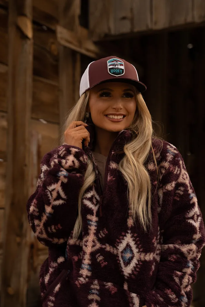 "Ladies Fleece Pullover" Maroon w/Aztec