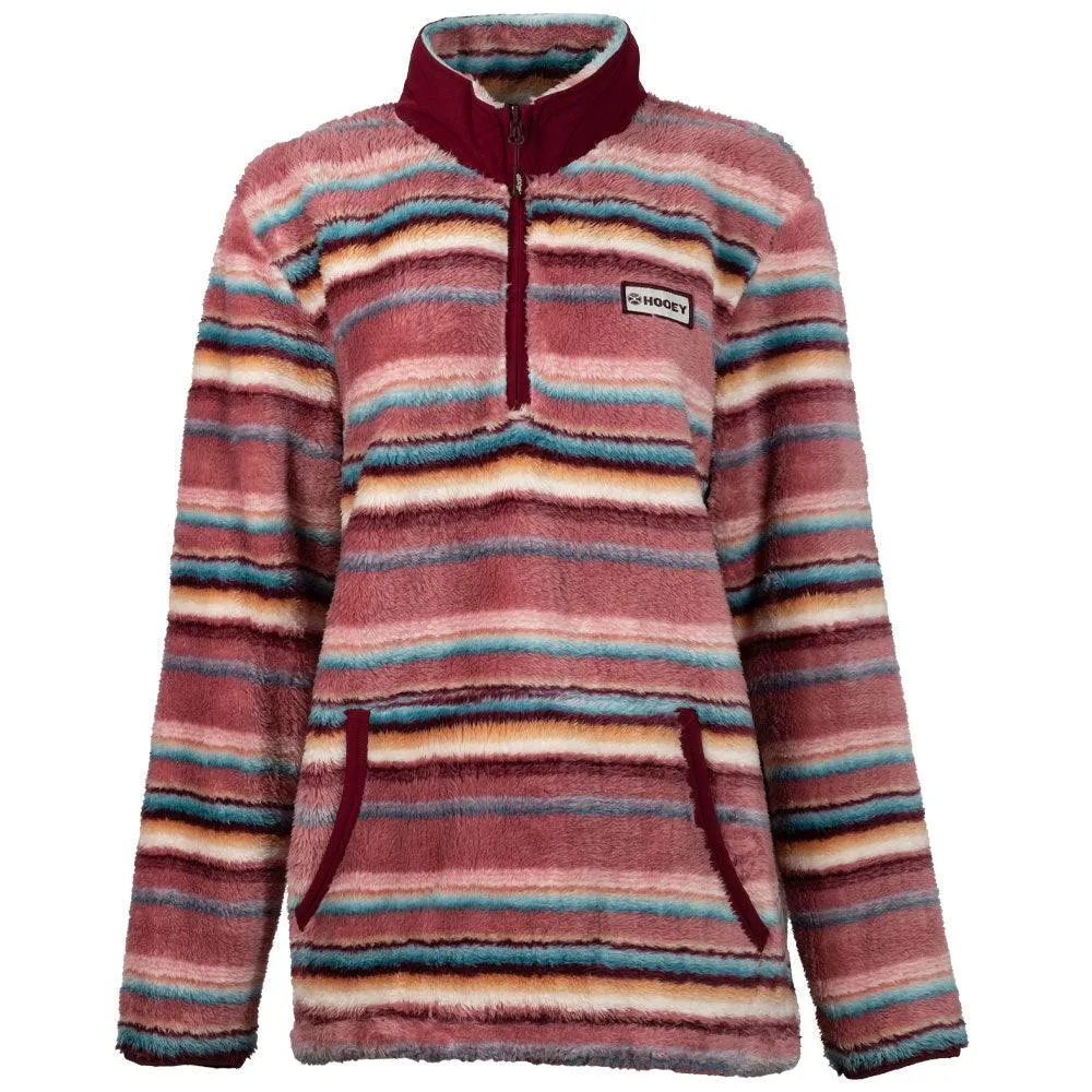 "Ladies Fleece Pullover" Pink/Stripe