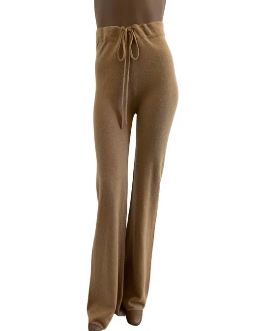 Recycled Cashmere high waisted, wide leg knit pant in camel lol