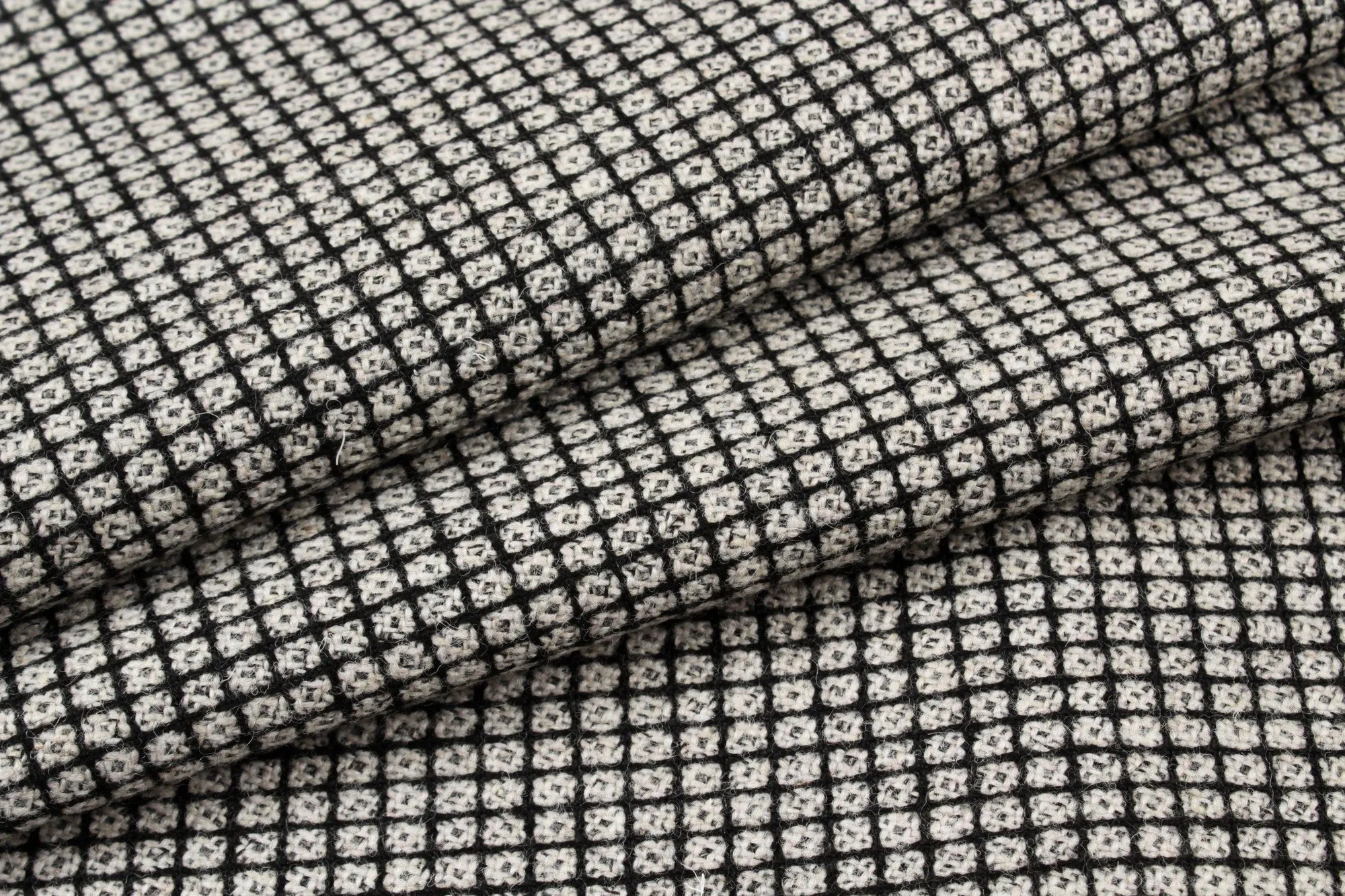 Recycled Wool Blend for Coats -  Small Checks Tweed