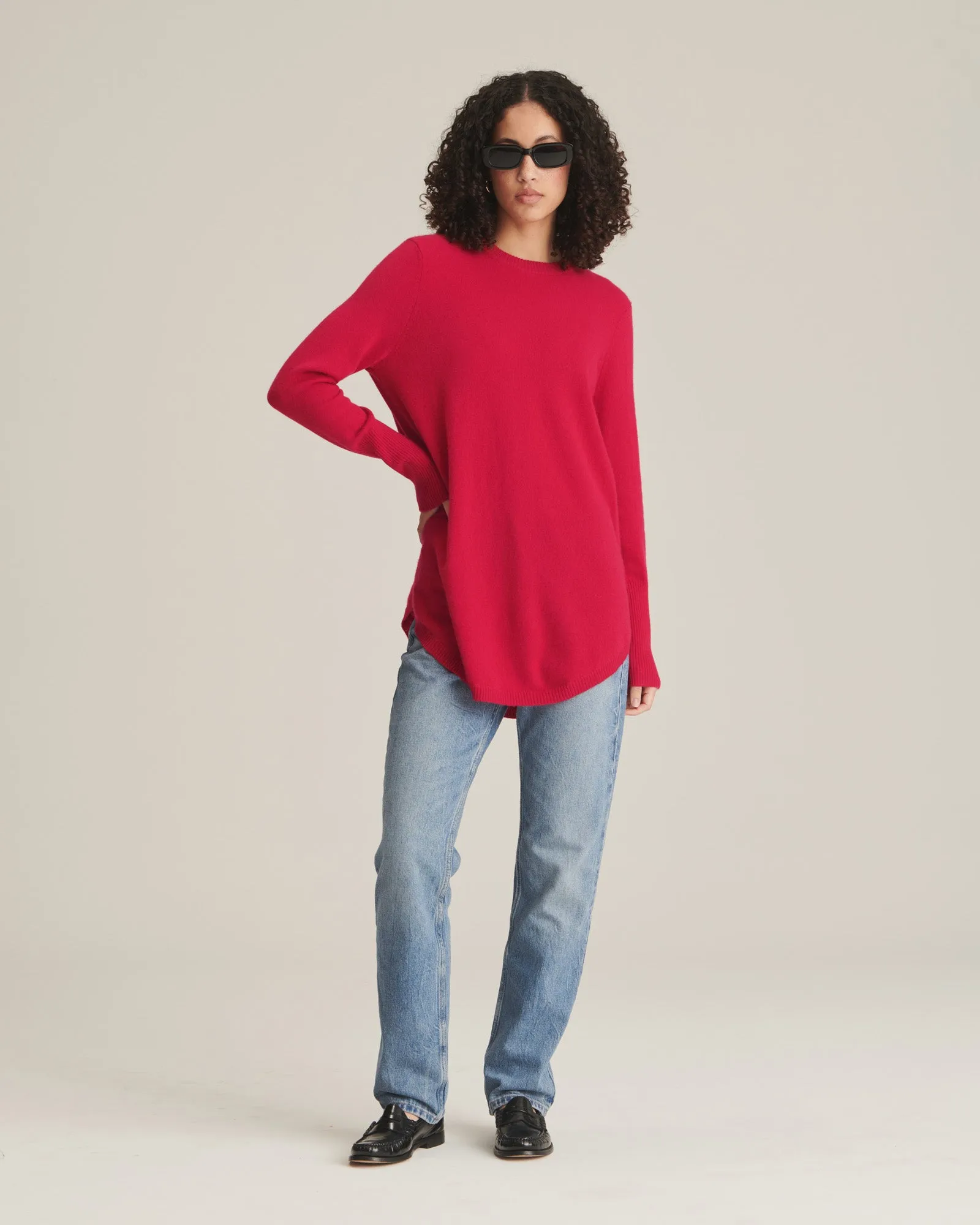 Soft by Naadam 100% Cashmere Crew Neck Curved Hem Sweater